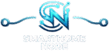 Logo für 'SMARTHOME NODE' in 3D-Optik auf weißem Hintergrund. Das zentrale Element ist ein komplexes, glänzendes Emblem in Blau und Cyan, das die Buchstaben 'S' und 'N' mit integrierten Schaltkreisbahnen und Knotenpunkten darstellt. Links und rechts davon befinden sich geschwungene, blaue Verbindungselemente mit Endpunkten. Darunter steht der Text 'SMARTHOME' und 'NODE' in Großbuchstaben